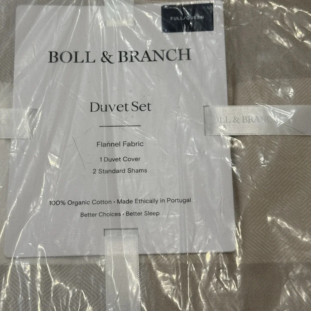 Boll & Branch Flannel Buffalo Check Plaid Duvet Set F/Q Dune/Pewter Organic NIB